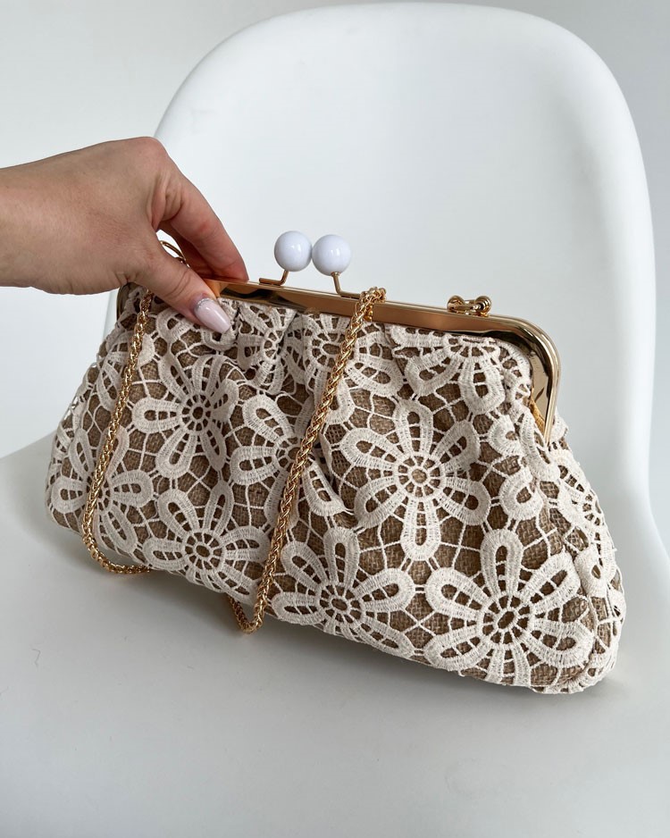Čipkovaná dámska kabelka do ruky a crossbody na leto béžová