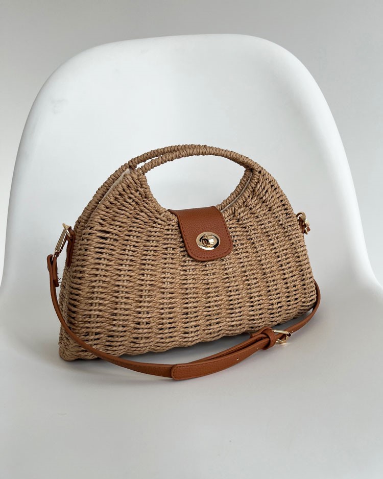 Slamená crossbody kabelka - prírodná hnedá