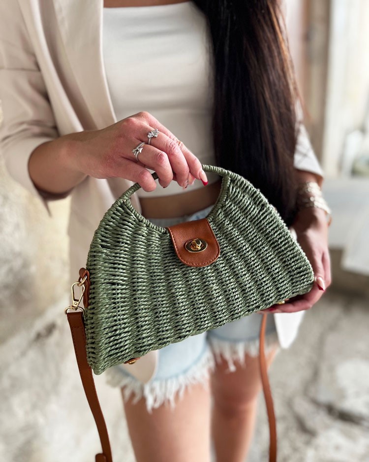 Slamená crossbody kabelka - zelená