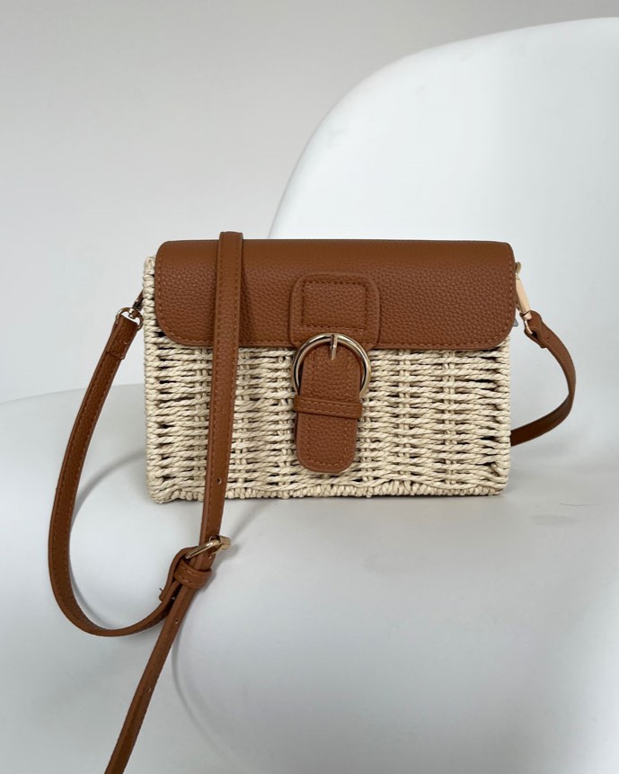 Slamená crossbody kabelka - prírodná ecru