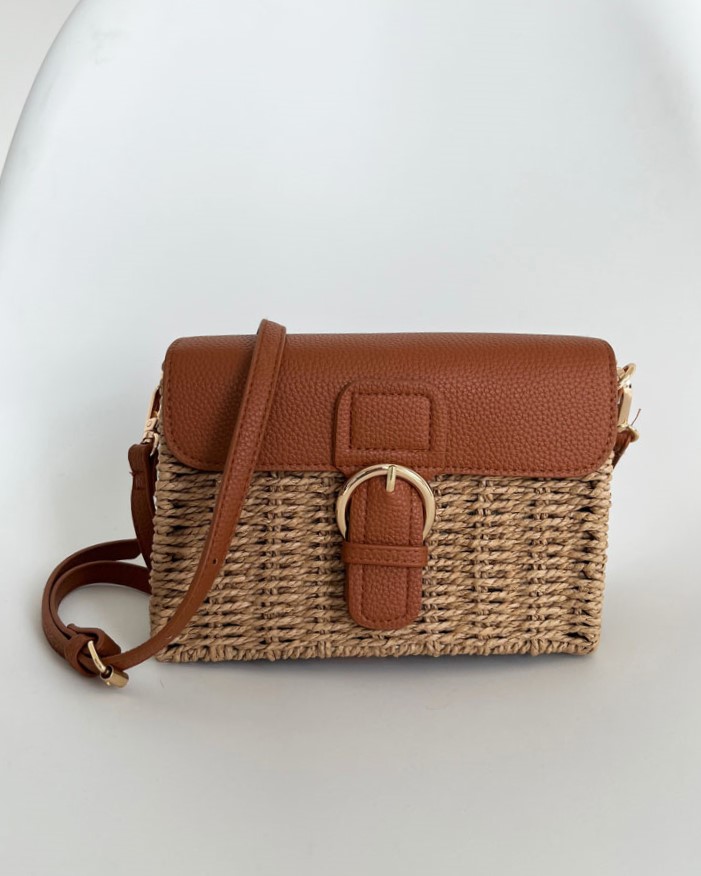 Slamená crossbody kabelka - prírodná hnedá