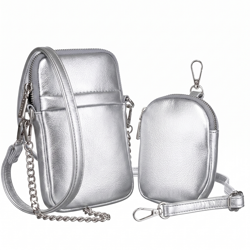 Strieborná crossbody a peňaženka v jednom