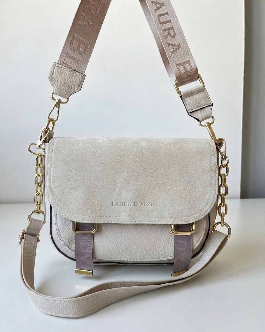 Crossbody kabelka s dvoma ramienkami Laura Biaggi béžová