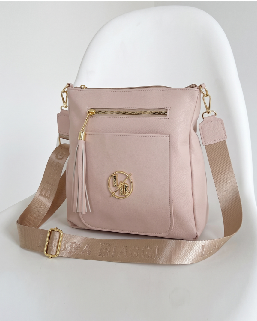 Béžová crossbody kabelka Laura Biaggi – veľká kabelka do mesta