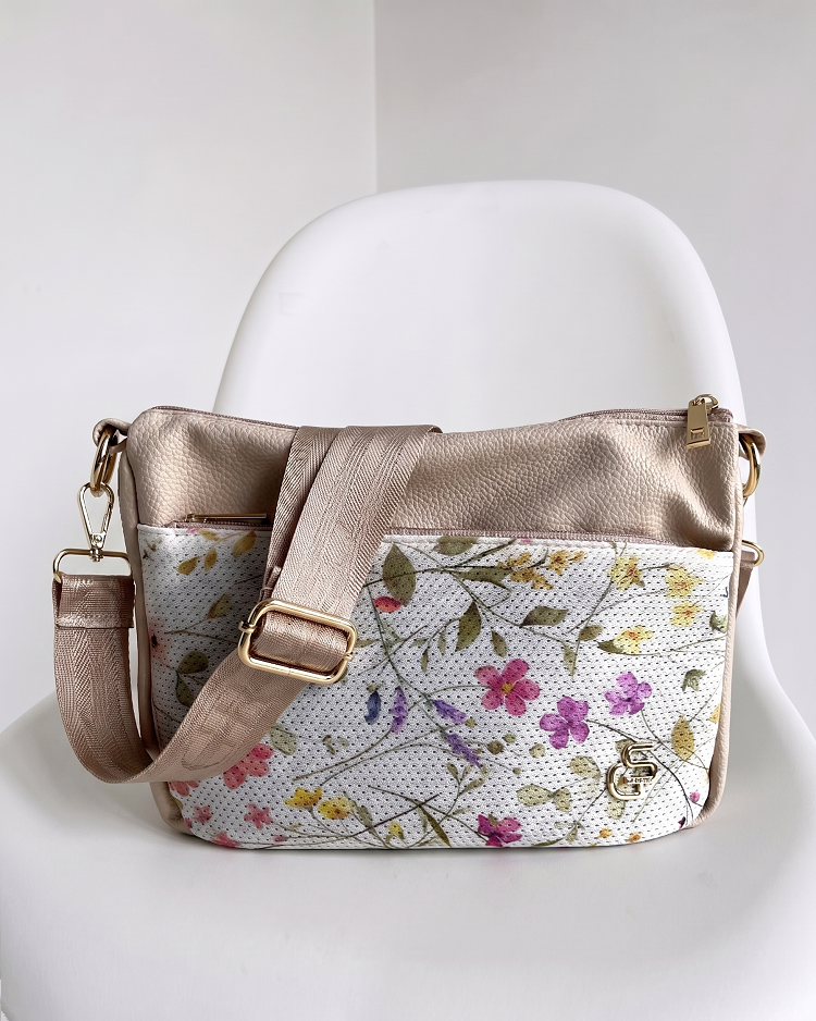 Béžová kvetovaná crossbody kabelka Grosso – praktická na každý deň
