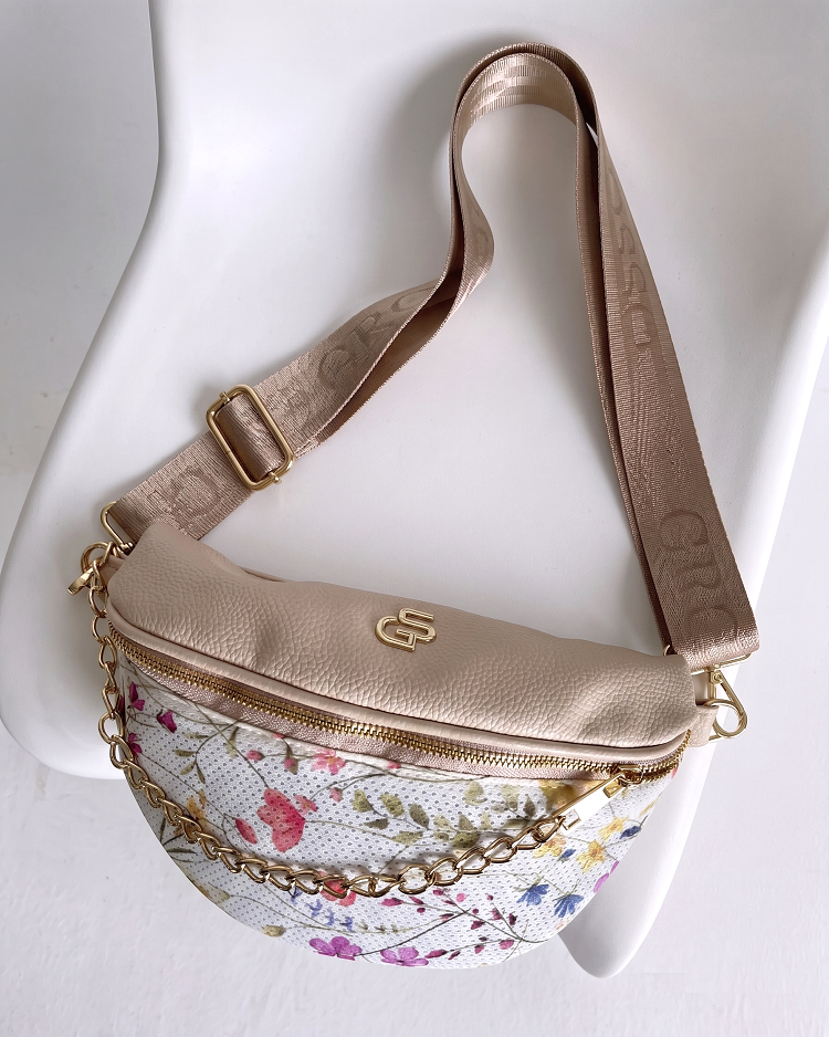 Béžová kvetovaná crossbody kabelka a ľavinka v jednom Grosso