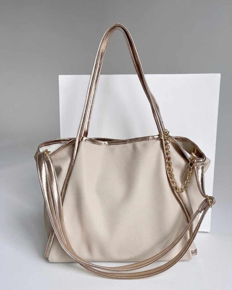 Béžová shopper kabelka na rameno 2v1 GROSSO s crossbody vo vnútri