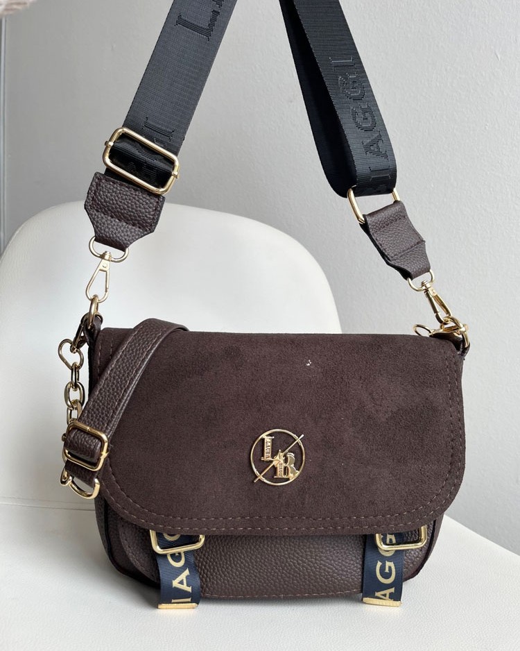 Tmavohnedá crossbody kabelka s dvoma ramienkami Laura Biaggi 