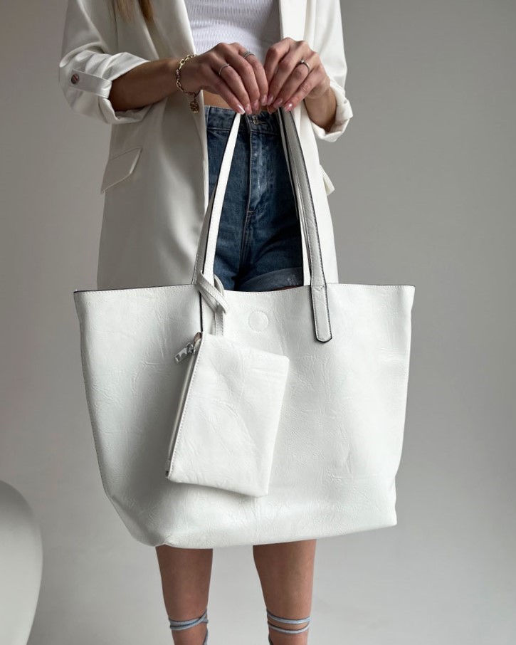 Biela shopper kabelka na rameno 2v1