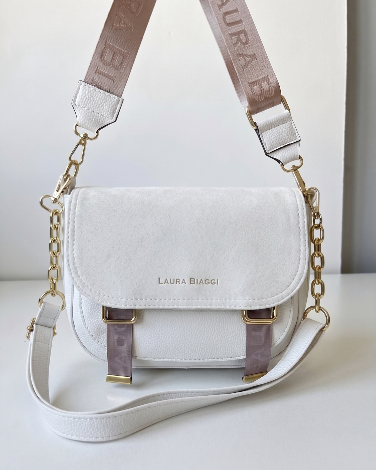 Crossbody kabelka s dvoma ramienkami Laura Biaggi biela