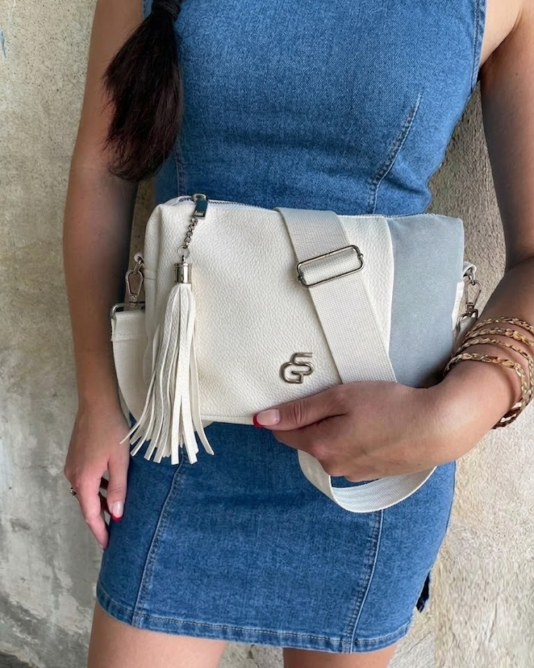 Bielo-modrá crossbody kabelka GROSSO - praktická na každý deň