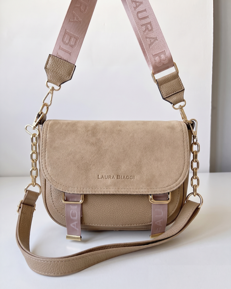 Crossbody kabelka s dvoma ramienkami Laura Biaggi hnedá