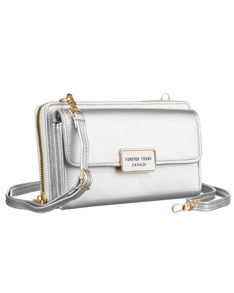 Mini crossbody na mobil a peňaženka v jednom strieborná