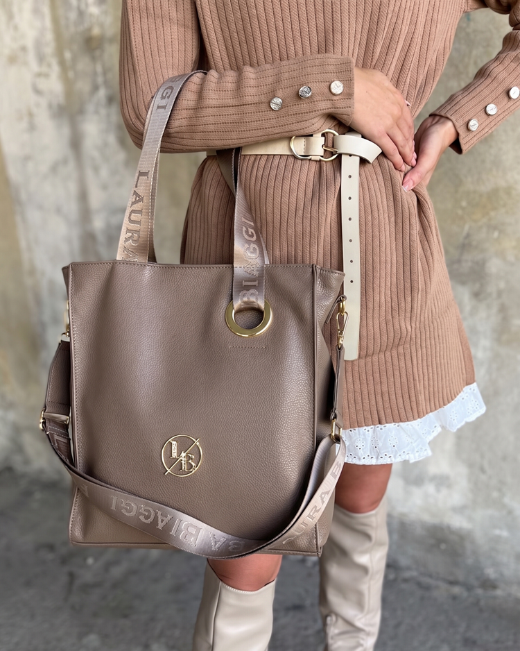 Laura Biaggi hnedosivá shopper kabelka s deleným vnútrom A4