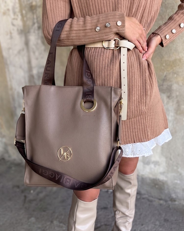 Laura Biaggi hnedosivá shopper kabelka s deleným vnútrom A4