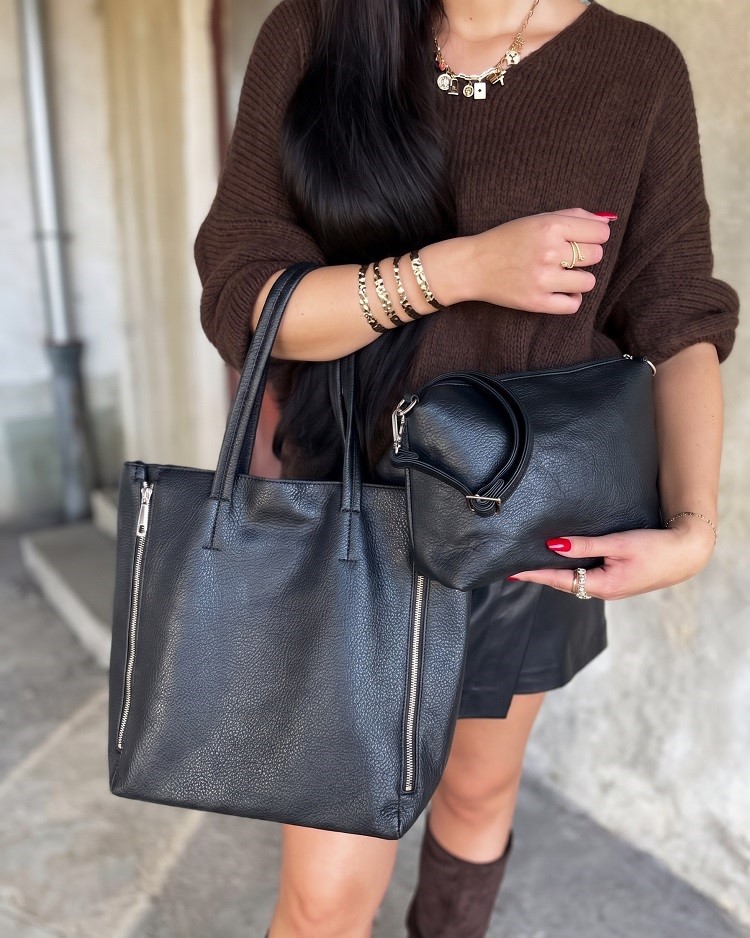 Čierna kabelka na rameno 2v1 s crossbody - A4