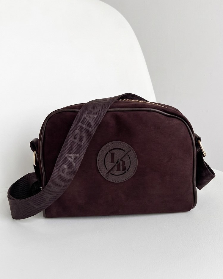 Čokoládová semišová crossbody kabelka Laura Biaggi - praktická na každý deň