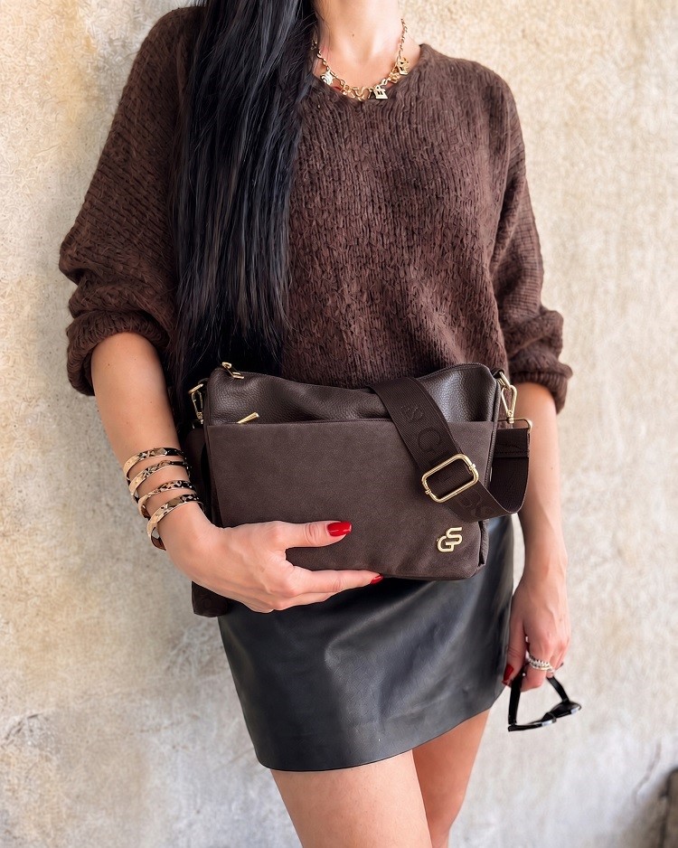 Čokoládová dámska crossbody GROSSO semišová