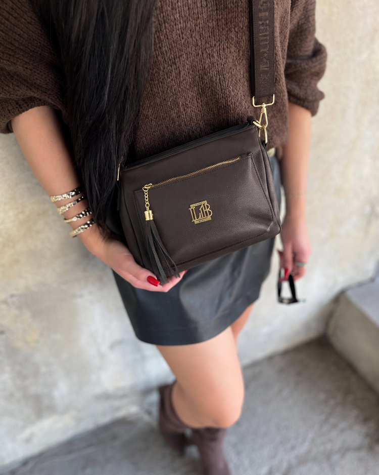 Čokoládová crossbody kabelka Laura Biaggi – praktická na každý deň