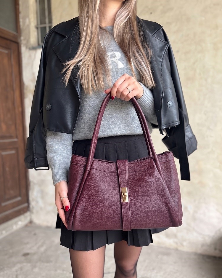 Dámska kabelka na rameno 2v1 s crossbody – bordová