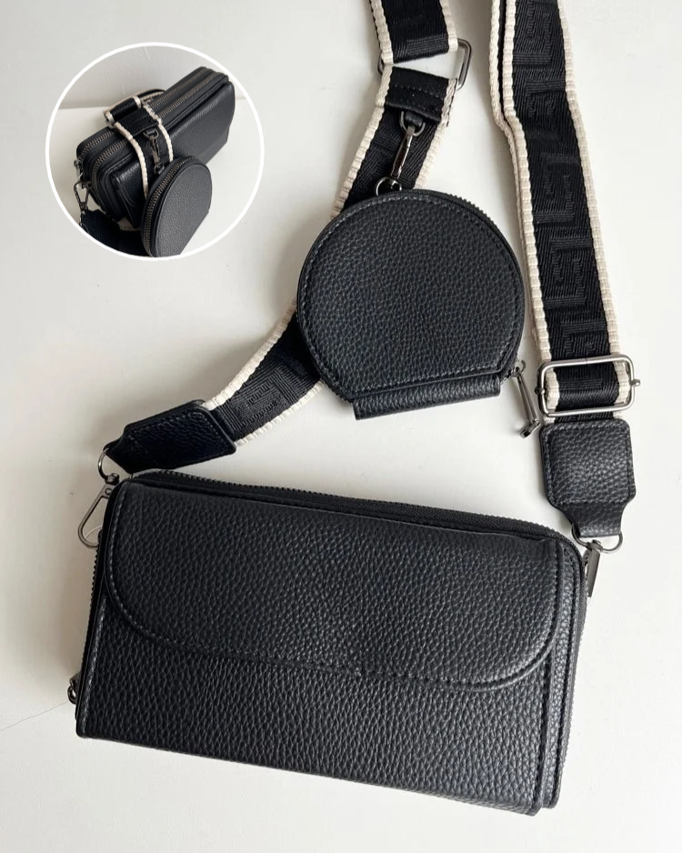 Čierna crossbody a peňaženka v jednom