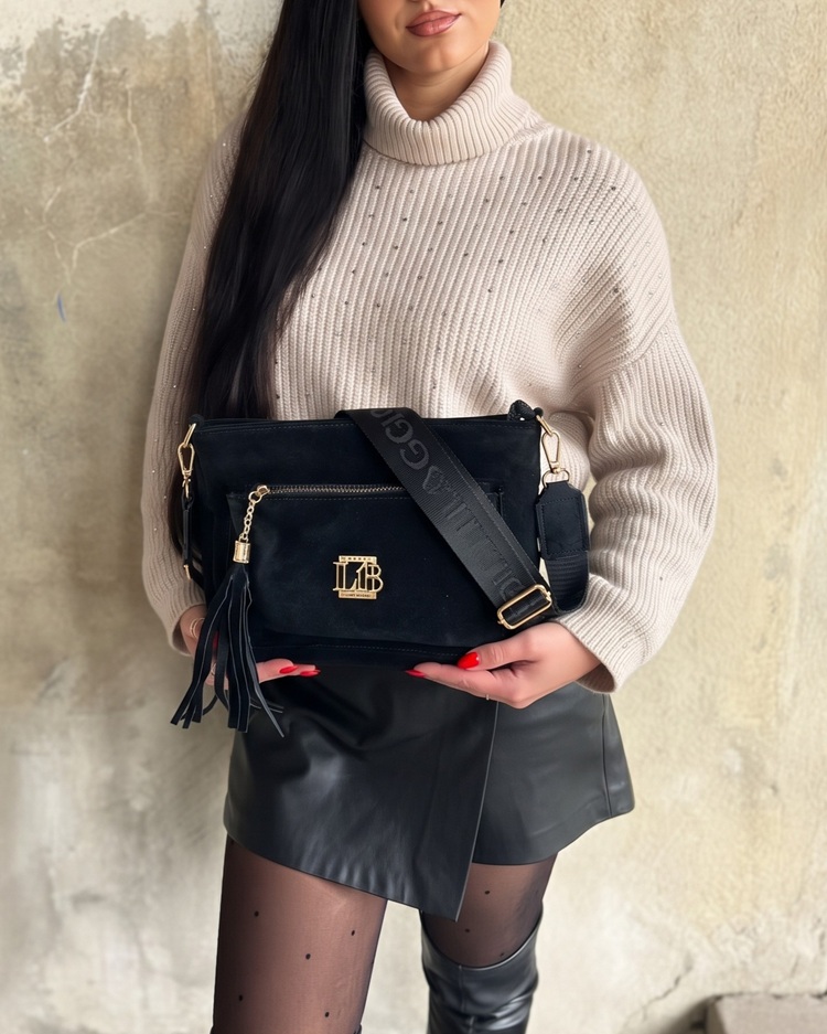 Čierna semišová crossbody kabelka Laura Biaggi