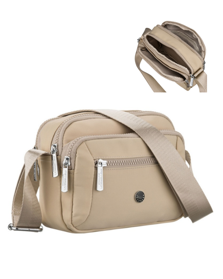 Nylonová crossbody – s 3 priehradkami, praktická na cestovanie