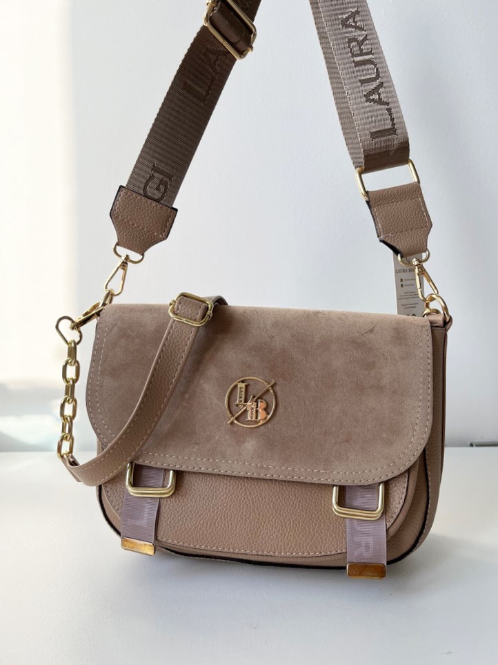 Béžová crossbody kabelka s dvoma ramienkami Laura Biaggi DX-F290-dark beige