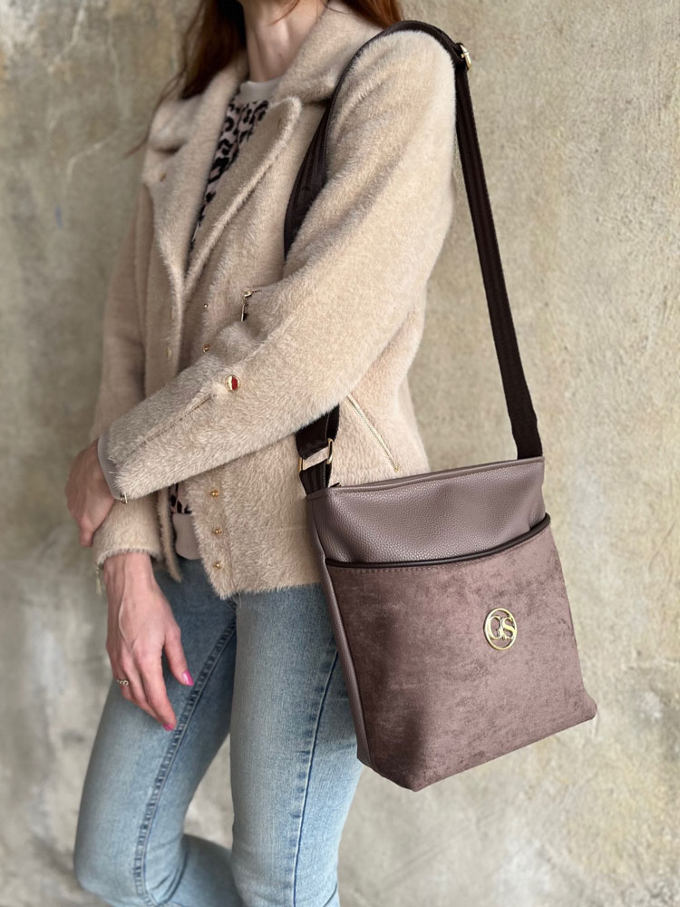 Hnedosivá crossbody kabelka GROSSO GS-103-taupe/brown