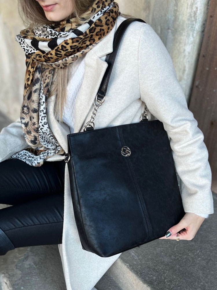 Čierna kabelka na rameno GROSSO GS-3080-black/silver