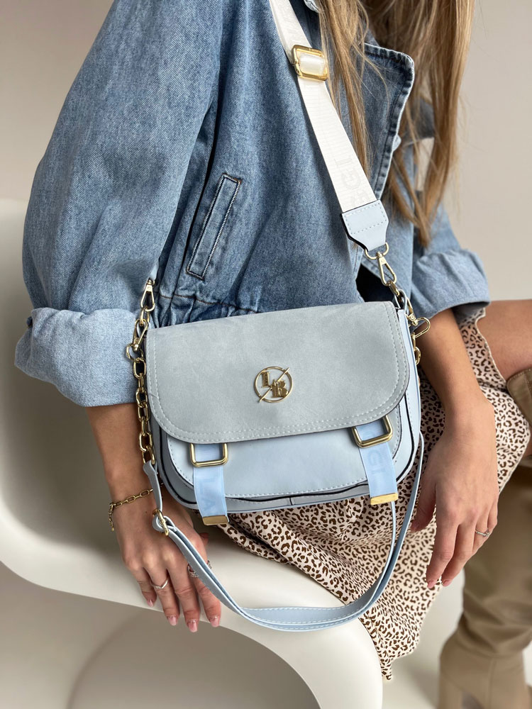 Svetlomodrá crossbody kabelka s dvoma ramienkami Laura Biaggi DX-F290-l.blue