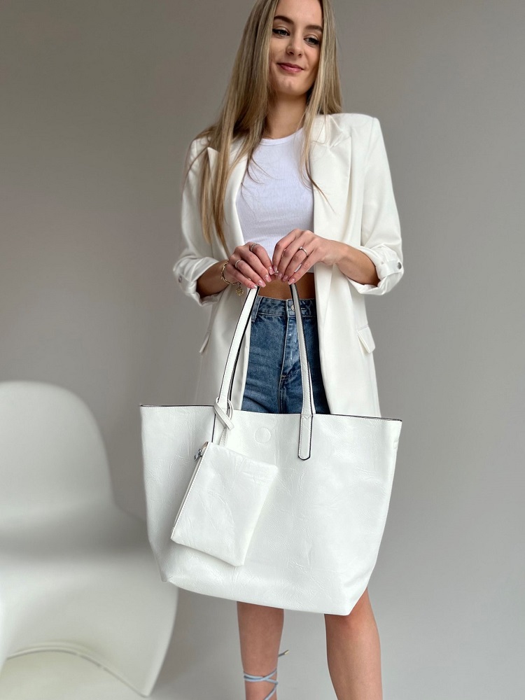 Biela shopper kabelka na rameno 2v1
