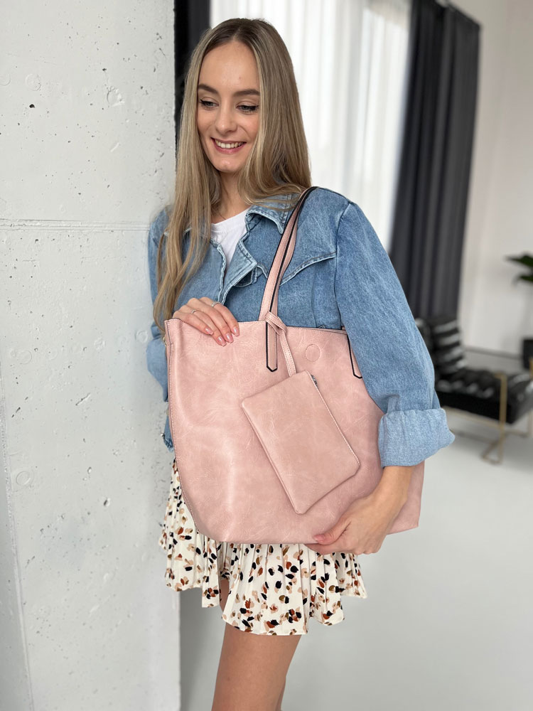 Ružová shopper kabelka na rameno 2v1