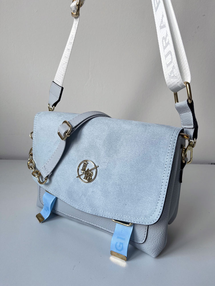 Modrá crossbody kabelka s dvoma ramienkami Laura Biaggi DX-F287-l.blue