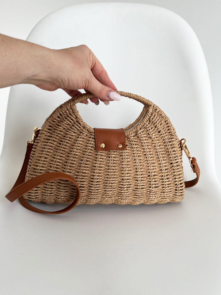 Slamená crossbody kabelka - prírodná hnedá