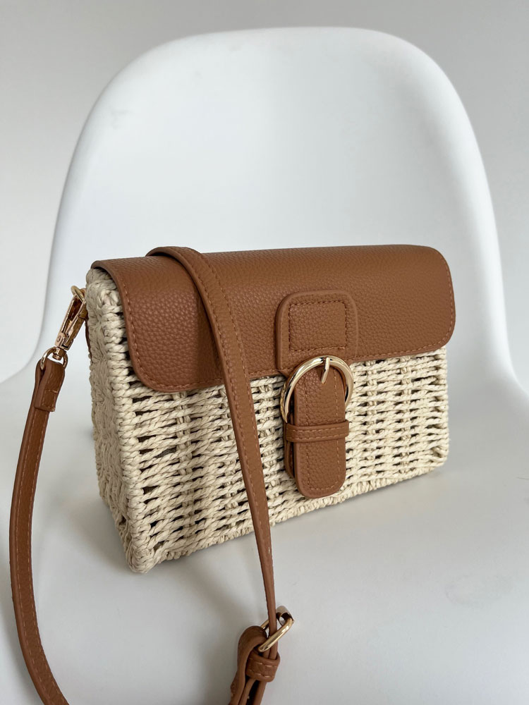 Slamená crossbody kabelka - prírodná ecru