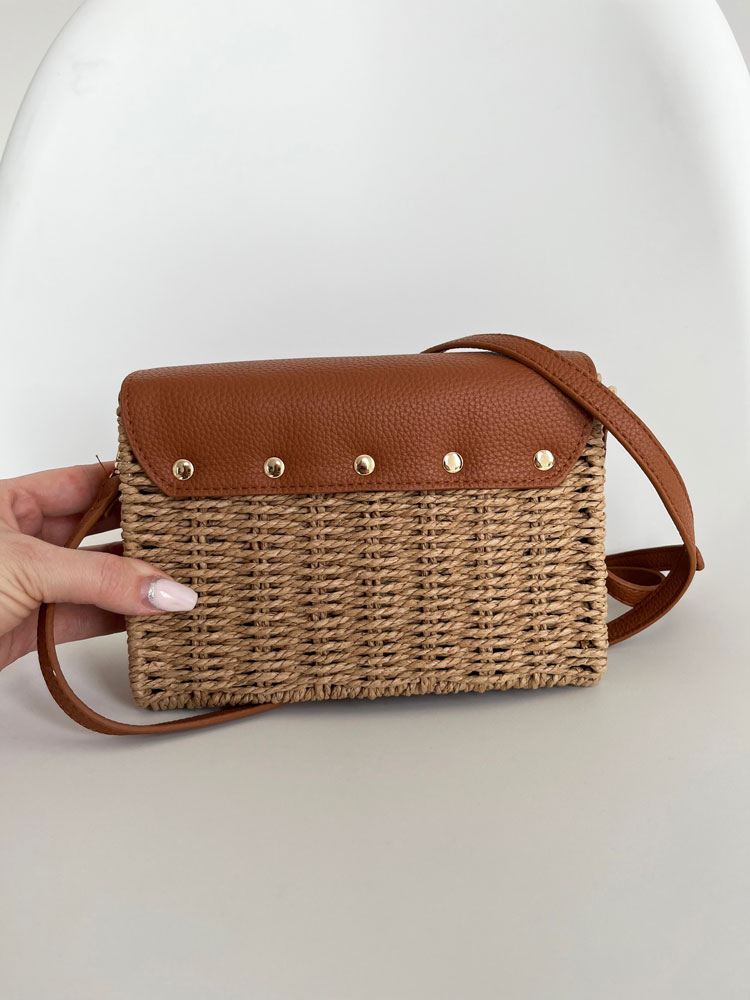 Slamená crossbody kabelka - prírodná hnedá