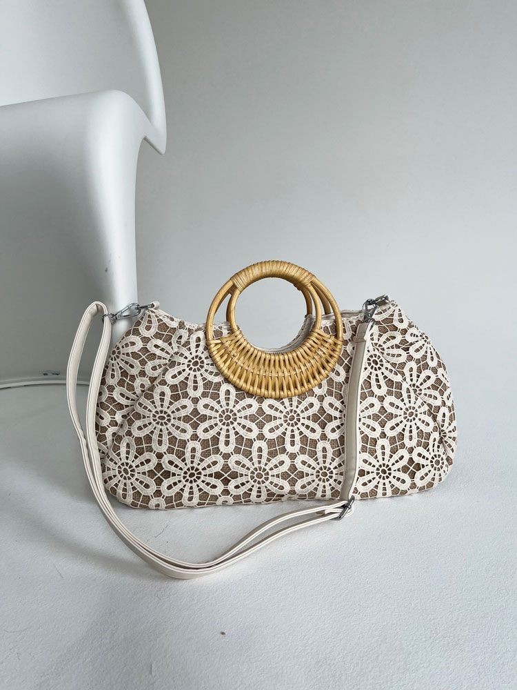 Čipkovaná kabelka do ruky a košík na leto béžový