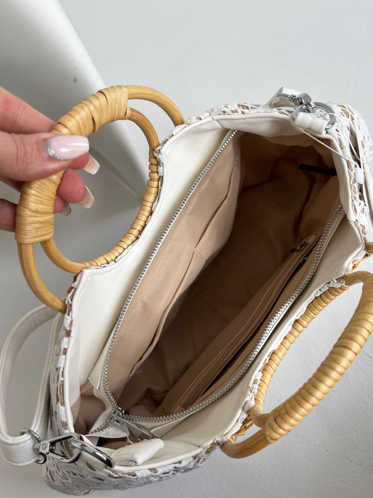 Čipkovaná kabelka do ruky a košík na leto biela