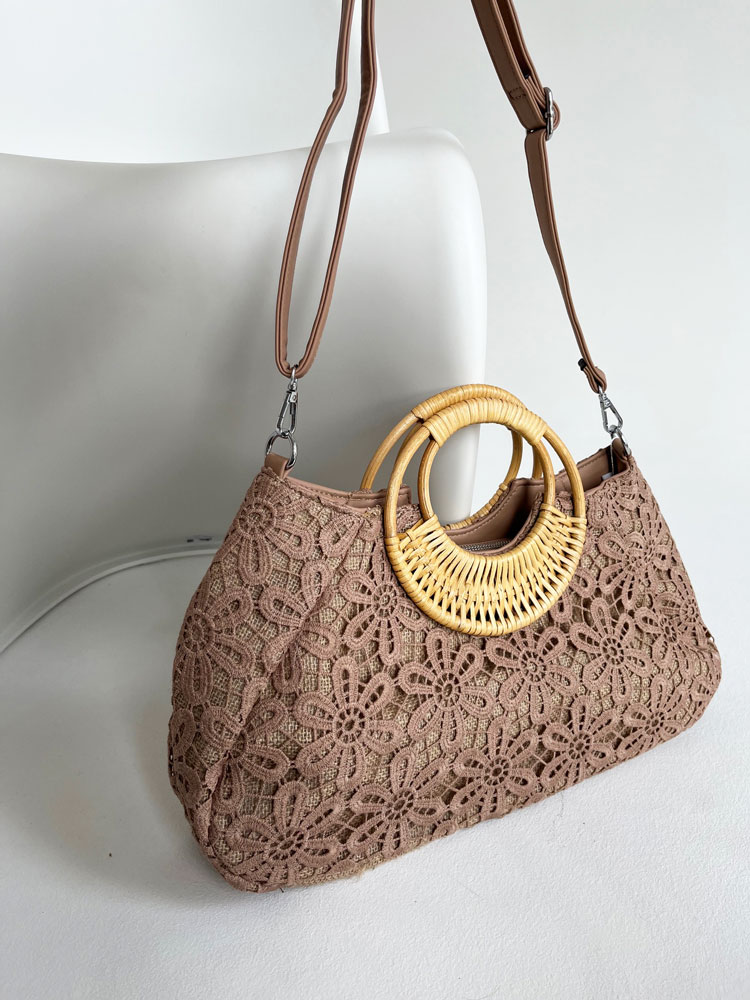 Čipkovaná kabelka do ruky a košík na leto khaki
