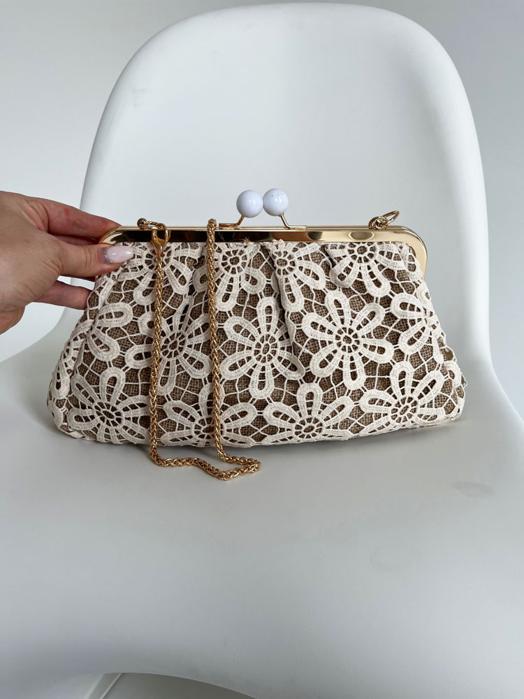 Čipkovaná dámska kabelka do ruky a crossbody na leto béžová