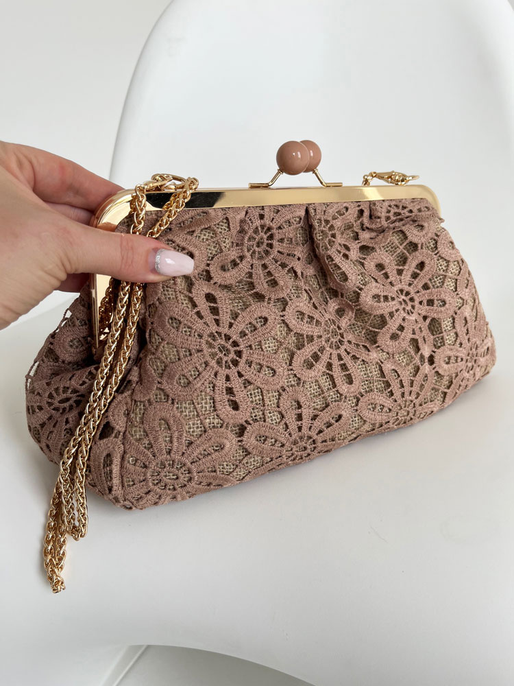 Čipkovaná dámska kabelka do ruky a crossbody na leto khaki
