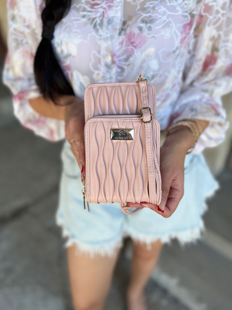 Ružová crossbody a peňaženka v jednom