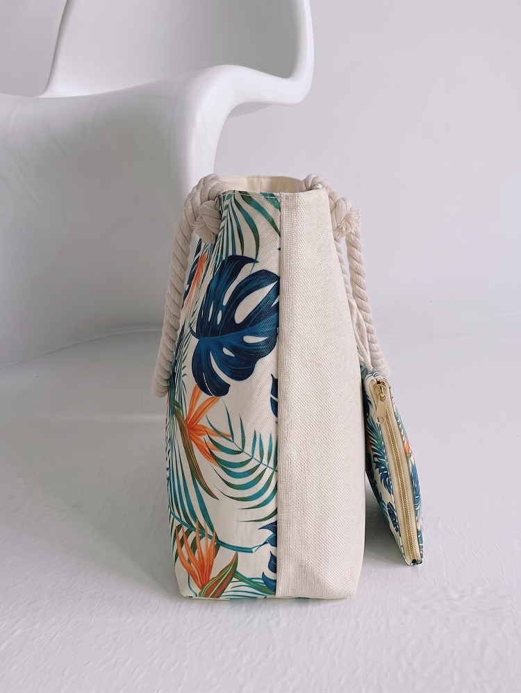 Plážová taška s tropickou potlačou listov – veľká letná kabelka
