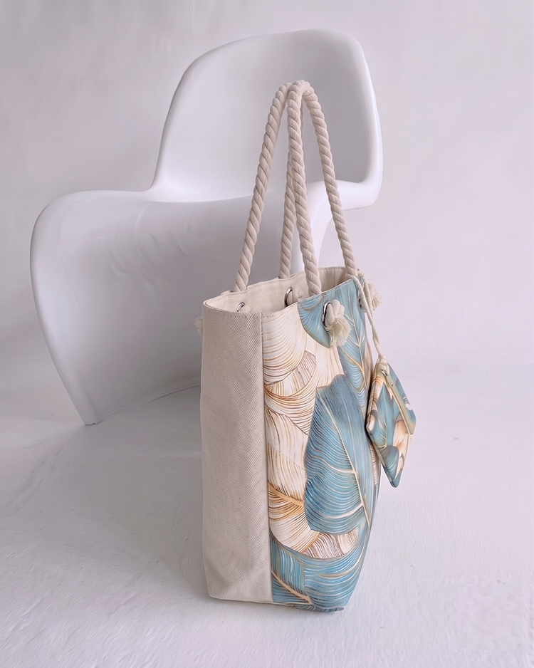 Plážová taška s tropickou potlačou listov – veľká letná kabelka
