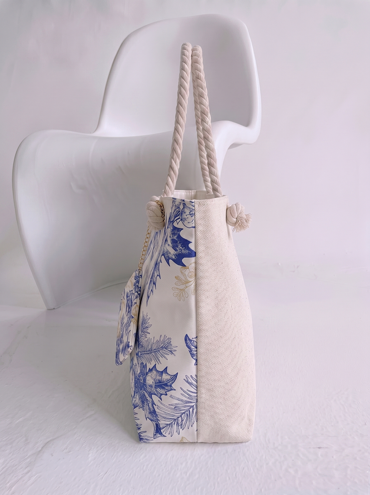 Plážová taška s potlačou listov – veľká letná kabelka