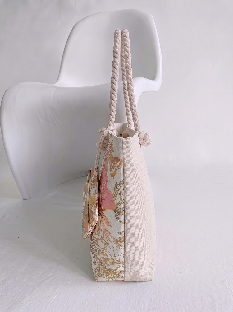 Plážová taška s tropickou potlačou listov – veľká letná kabelka