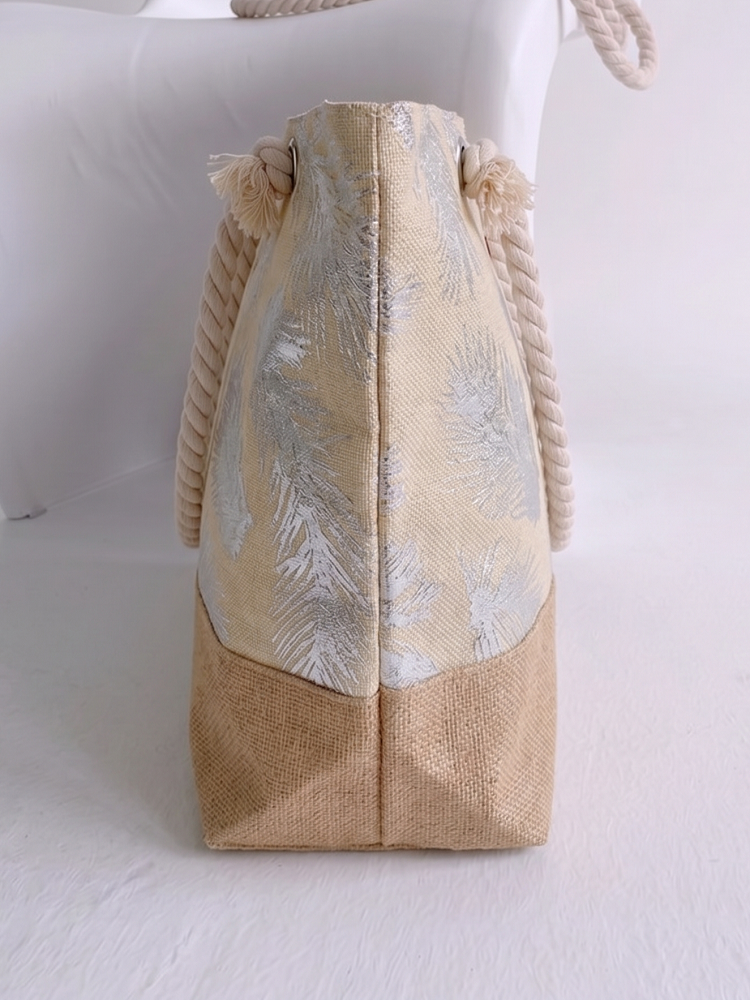 Plážová taška s potlačou listov béžová plátená