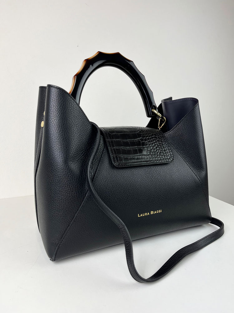 Čierna kožená kabelka 2v1 Laura Biaggi DX-TS54-148-black