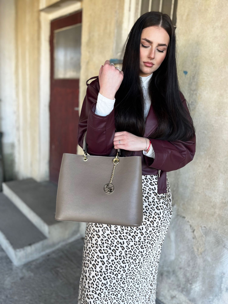 Hnedosivá kožená kabelka do ruky Laura Biaggi DX-TS-JS295-taupe